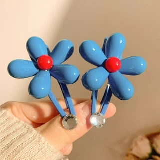 1/2 ชิ้นผู้หญิงสีฟ้าดอกไม้ใหญ่ BB กิ๊บติดผมคลิป Barrettes อุปกรณ์เสริม
