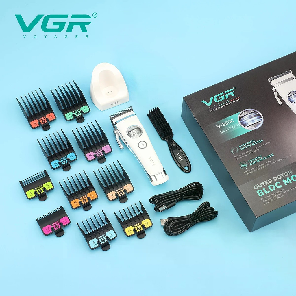 VGR Professional ตัดผมไร้สาย Clipper ตัดผมไฟฟ้าภายนอกหมุนมอเตอร์ไร้แปรงชายตัดผม V-880C