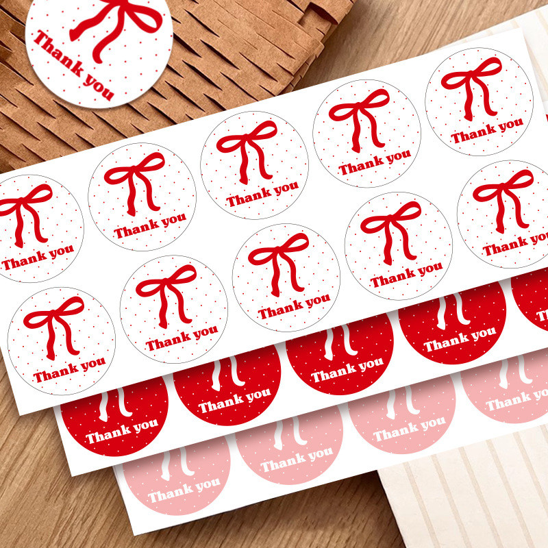 (100 ชิ้น) Simple Ribbon Thank You สติ๊กเกอร์บรรจุภัณฑ์ Pembungkusan Stiker 感贴纸