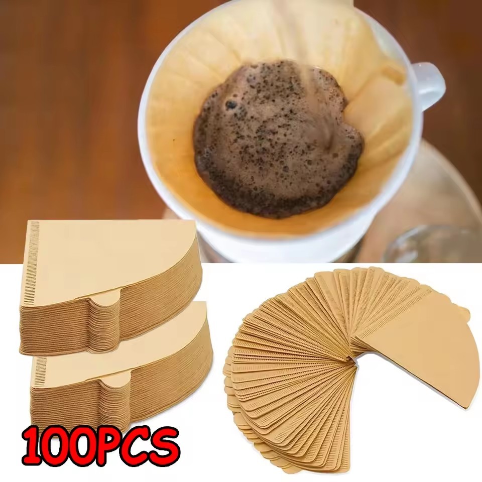 50/100/200 ชิ้นกระดาษกรองกาแฟแบบใช้แล้วทิ้ง / เยื่อไม้รูปตัววีกระดาษกรองหยดมือ