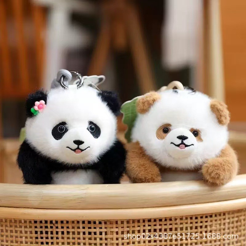 Art Plush Workshop จําลองกล่องดอกไม้ตุ๊กตาแพนด้าจี้ Qizai พวงกุญแจตุ๊กตาจี้ตุ๊กตากระเป๋าจี้
