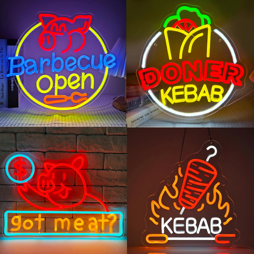 Doner Kebab ป้ายนีออนสําหรับตกแต่งผนังอาหารแสงนีออนสําหรับร้านอาหารตกแต่งผนังป้ายอาหารจานด่วน Kebab 