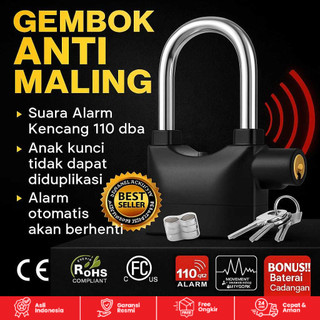 Gembok Alarm Anti Maling Suara Kencang Untuk Motor Dan Pagar Terbuat dr Bahan Antikarat Berkualitas