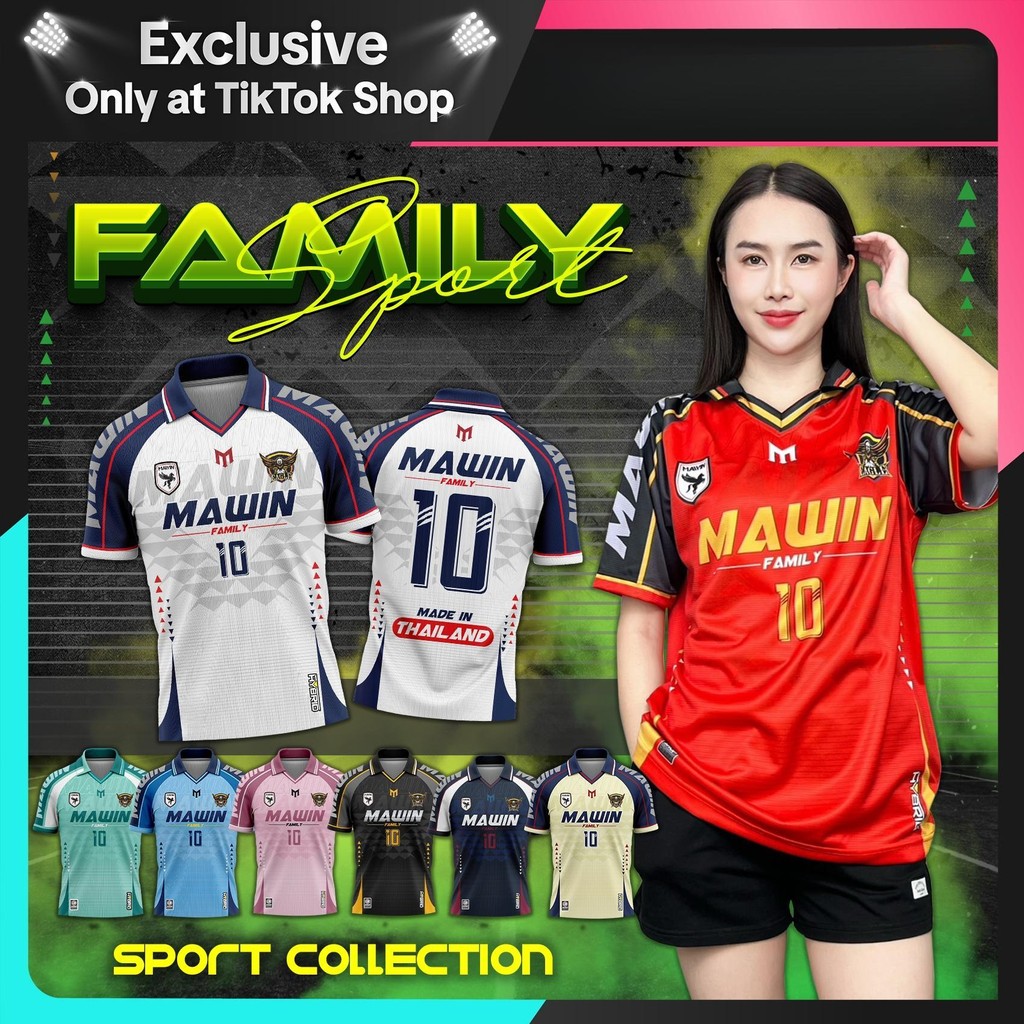 เสื้อกีฬาครอบครัว MWIN พิมพ์ลาย เหมาะสำหรับทั้งผู้หญิงและผู้ชาย คอปก