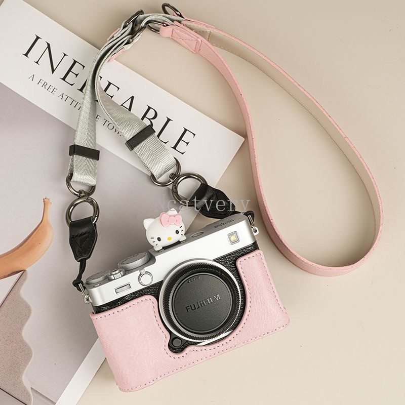 สําหรับ Fuji X-E5 XE5 PU วัสดุน่ารักสีชมพูกล้องป้องกันกรณีเชลล์กระเป๋าฐานอุปกรณ์เสริมฟรีสุ่มซิลิโคนน