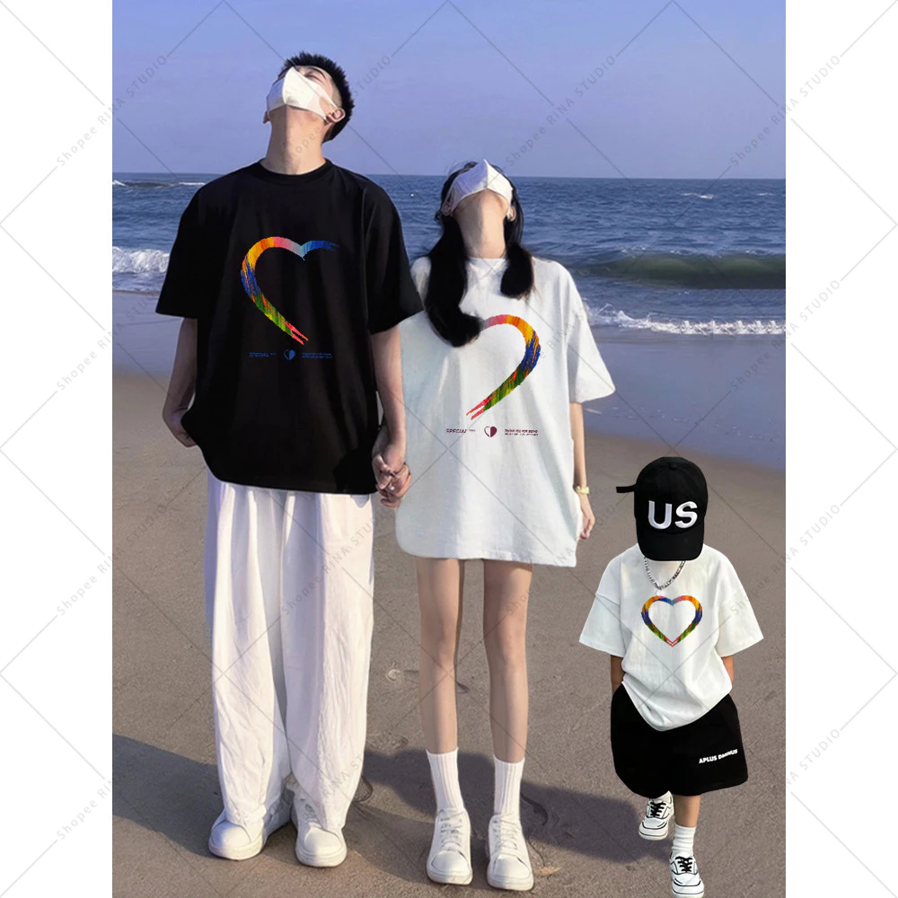 🔥พร้อมส่ง&COD🔥RINA STUDIO เสื้อยืด ผู้ใหญ่ หัวใจสี สไตล์ลำลอง ชุดพ่อแม่ลูกเสื้อครอบครัวสามคน