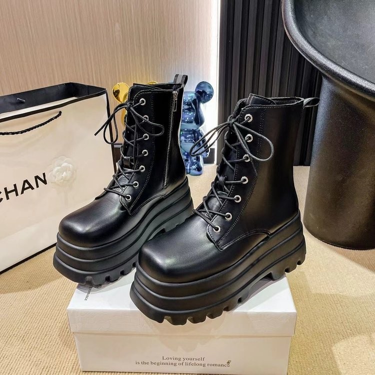 รองเท้าบูทมาร์ตินสำหรับผู้หญิงไซส์ใหญ่ หนังเทียมPU แพลตฟอร์มsole .Zipข้าง size 35-42