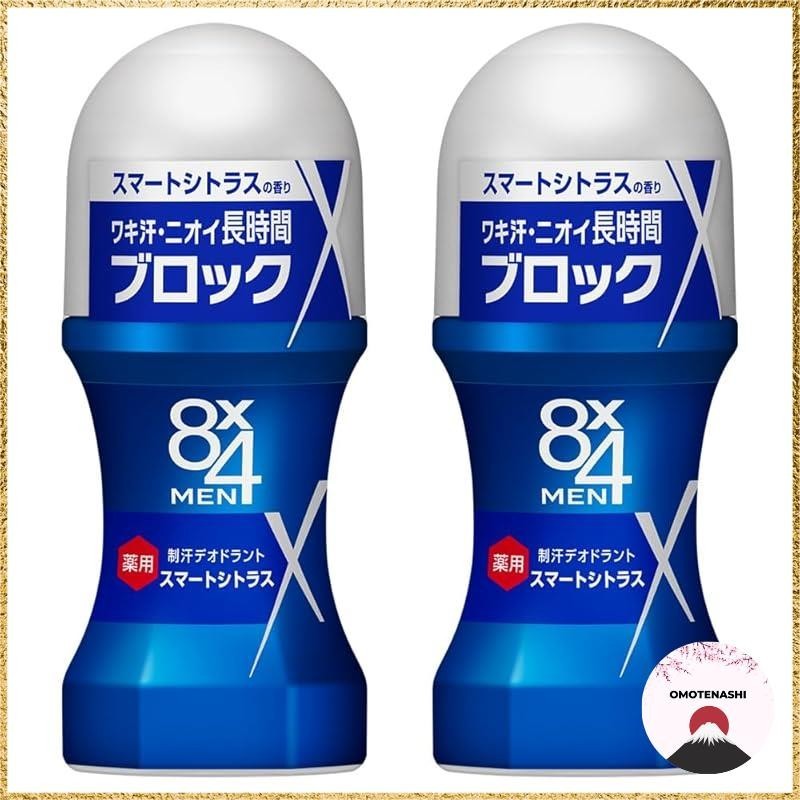 8x4 Men Roll-on 60ml x 2 Set, Deodorant for Men, Unscented, Smart Citrus, Fresh soap