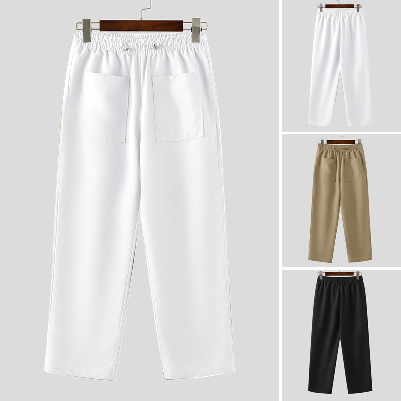 ไม่แน่นอน กางเกงอนามัยกระเป๋าขนาดใหญ่แบบมีเชือกรูดสําหรับผู้ชายพร้อมกางเกงลําลองขาตรง