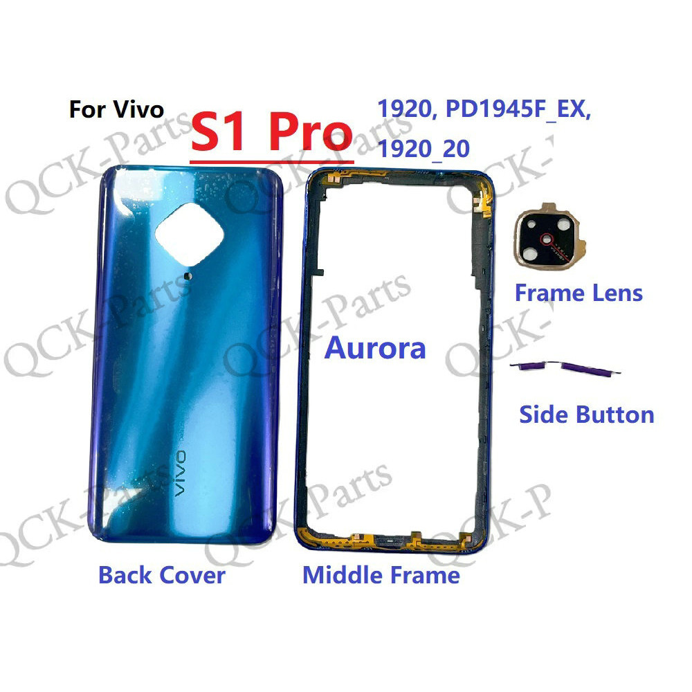 ฝาหลังแบตเตอรี่พร้อมกรอบกลางสําหรับvivo S1 Pro 1920 PD1945Fกล้องเลนส์เปลี่ยนชิ้นส่วน