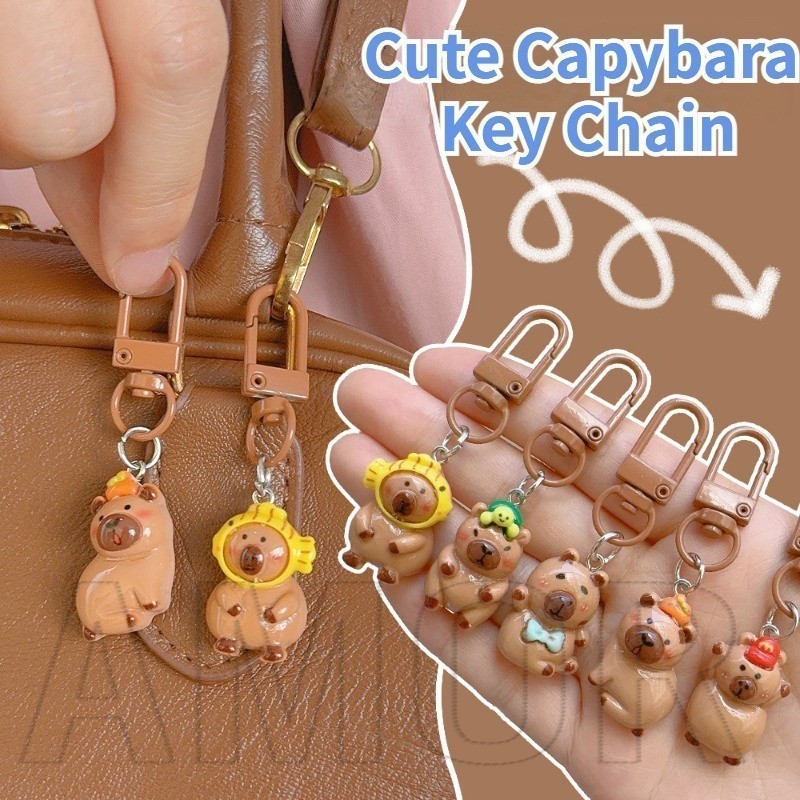 เรซิ่น Capybara พวงกุญแจ-พวงกุญแจอุปกรณ์เสริม-รถ,กระเป๋าเป้สะพายหลังตกแต่งจี้-แฟชั่น, Kawaii, ตลก-ของขวัญน่ารักสําหรับนักเรียน-การ์ตูนปักเป้าแหวนกุญแจ