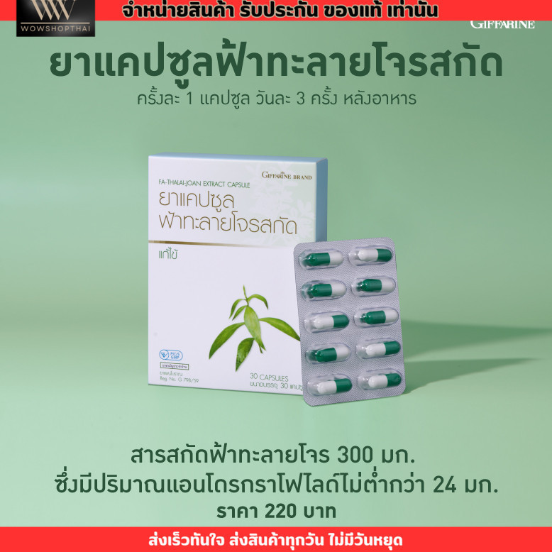 ฟ้าทะลายโจรสกัด กิฟฟารีน แบบสกัดเข้มข้น ยาแคปซูล (30 แคปซูล) Giffarine