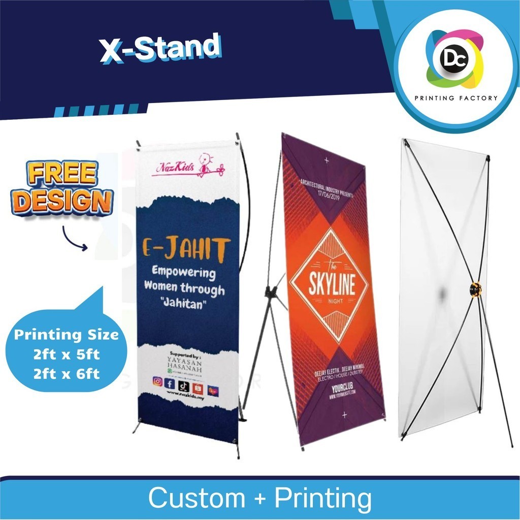 X Stand ปรับได้สําหรับ Banner / Bunting X Stand พร้อมการพิมพ์ (ออกแบบฟรี)