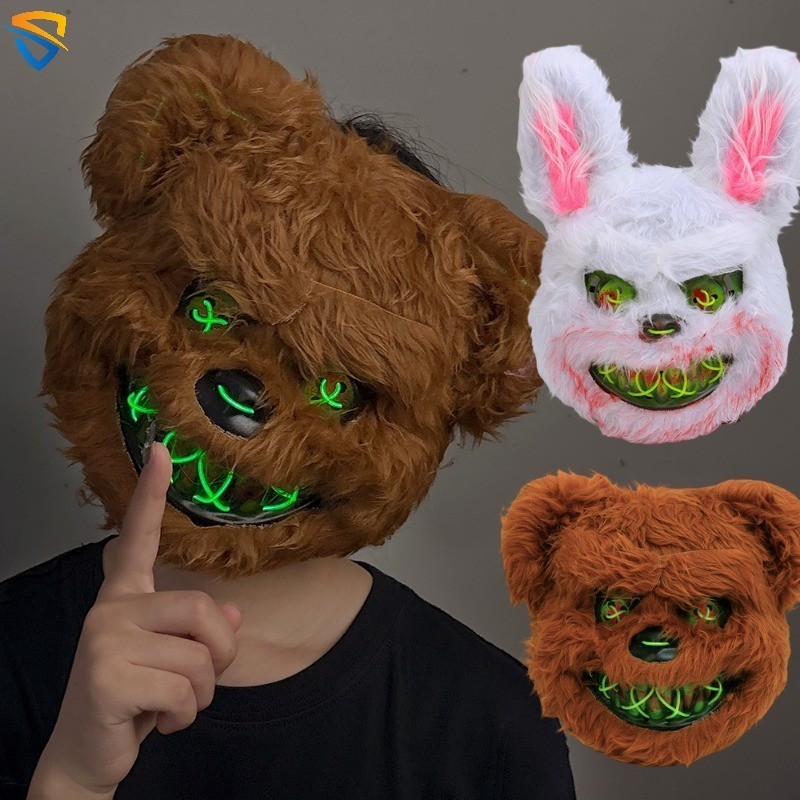Led Bloody Bear Rabbit Mask ฮาโลวีน Masquerade ตุ๊กตาสัตว์เรืองแสง Face Mask บ้านผีสิงเทศกาล Party Supplies