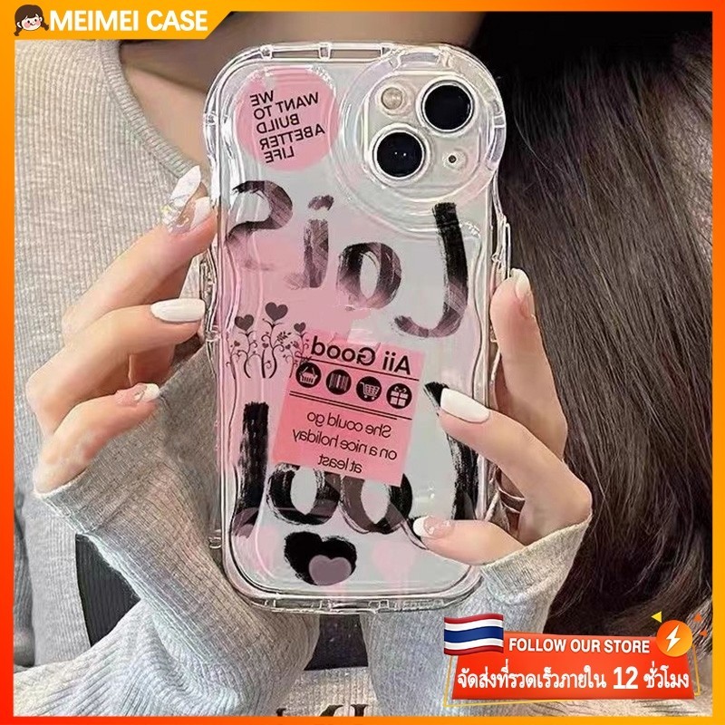 เคสโทรศัพท์ใสฟองคลื่นกราฟฟิตีภาษาอังกฤษกันกระแทกเปลือกเหมาะสําหรับ iPhone 11 13 12 14 15 Pro MAX 8 7 6S Plus X XR XSMAX