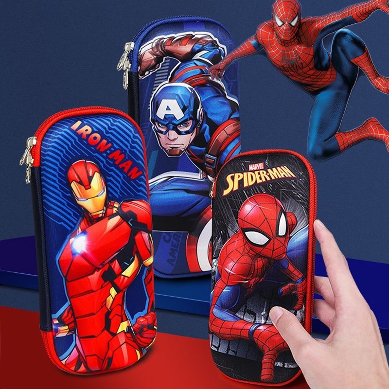 กล่องดินสอ Spider-Man Iron Man กัปตันอเมริกาความจุขนาดใหญ่กระเป๋าเก็บเครื่องเขียนเด็กนักเรียนกล่องดินสอกันน้ํา