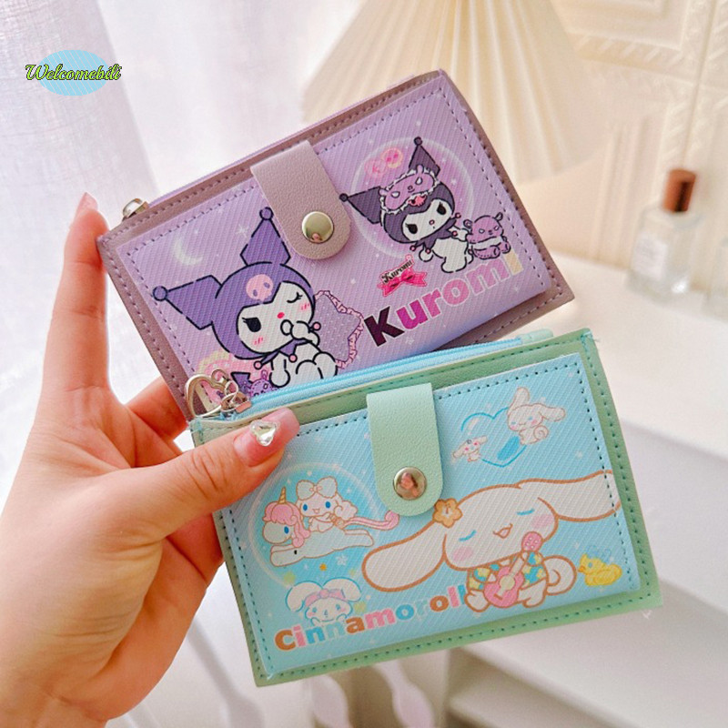 [ยินดีต้อนรับ] การ์ตูนน่ารัก Sanrio Hello Kitty Kuromi al ผู้ถือบัตรกระเป๋าเหรียญ Kawaii Cinnamoroll กระเป๋าสตางค์นักเรียนของขวัญใหม่