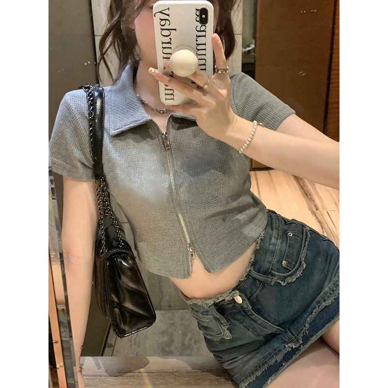 Nuziro Crop Top - แฟชั่น Polo ปลอกคอแขนสั้นคาร์ดิแกนผู้หญิง #42