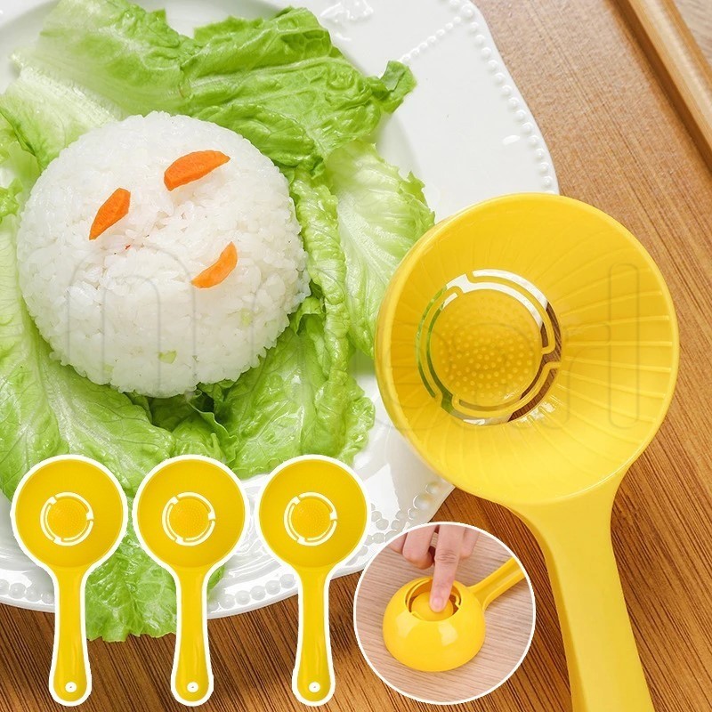 แม่พิมพ์ข้าวปั้น-ช้อนข้าวครึ่งวงกลม-ช้อนกลมครึ่งพลาสติก-สีเหลืองครึ่งวงกลมตักข้าว-อุปกรณ์ครัวในครัวเรือน-ไม่ติดซูชิทําอุปกรณ์
