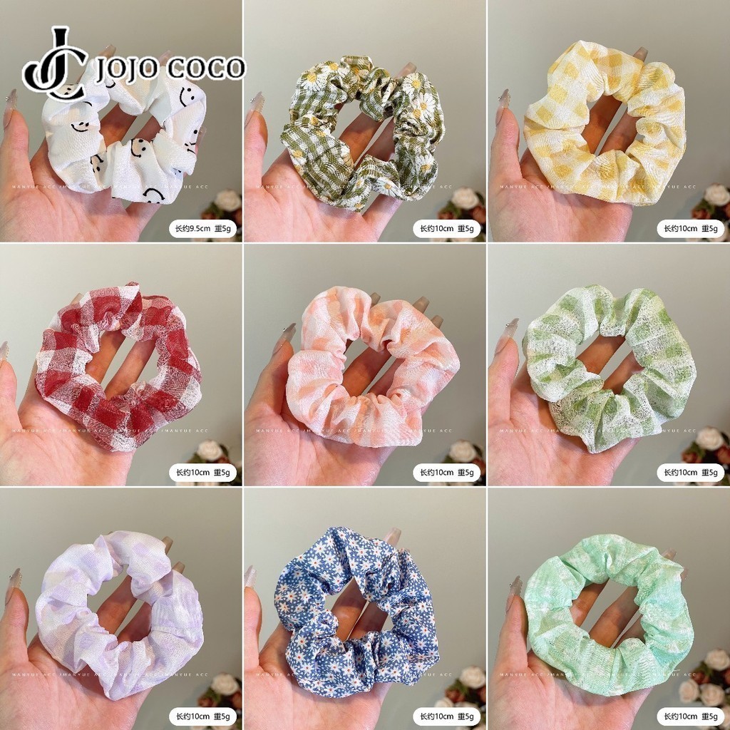 Jojo COCO สไตล์เกาหลีผ้าดอกไม้ลายสก๊อตขนาดใหญ่ลําไส้ Scrunchies ผม Tie สาวหวานผม Tie เครื่องประดับผม