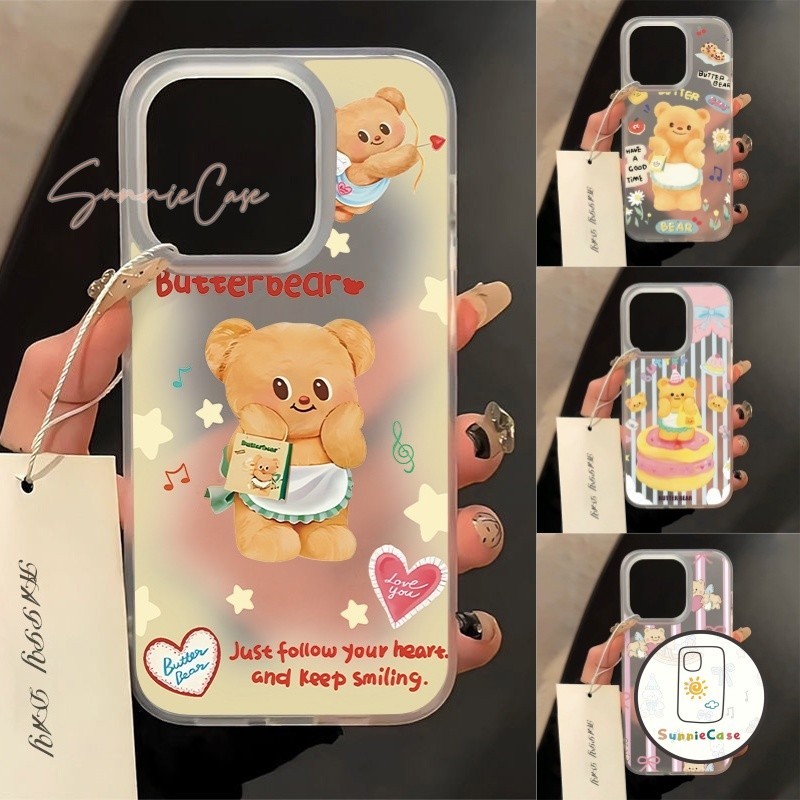 Butter Bear กรณีการ์ตูนที่เข้ากันได้สำหรับ IPhone 15 14 12 11 13 Pro Max 7Plus XR X XS MAX 15 8 14 7 Plus SE น่ารัก กรณี