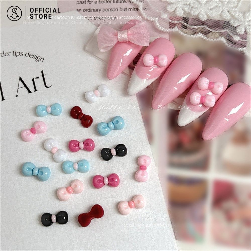 หวานใจ อุปกรณ์เล็บโบว์ ผสมการ์ตูนโบว์ผูกเล็บเรซิ่น 30 ชิ้นอุปกรณ์เสริมเพชร