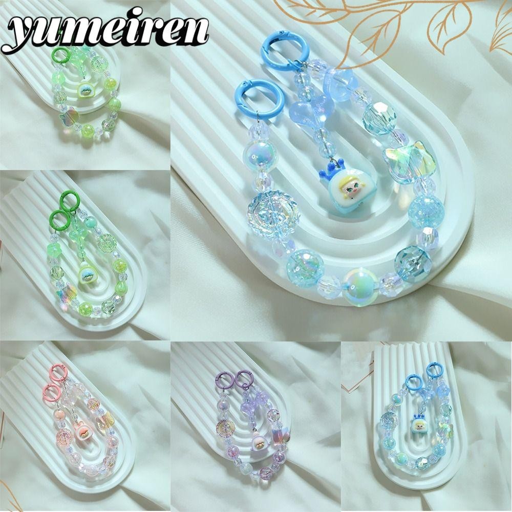 Yumeiren Baby Three Hanging Strap, Pop mart Colored Beaded Mobile Phone Strap, Molly Kawaii ตุ๊กตาการ์ตูนสร้อยข้อมือ