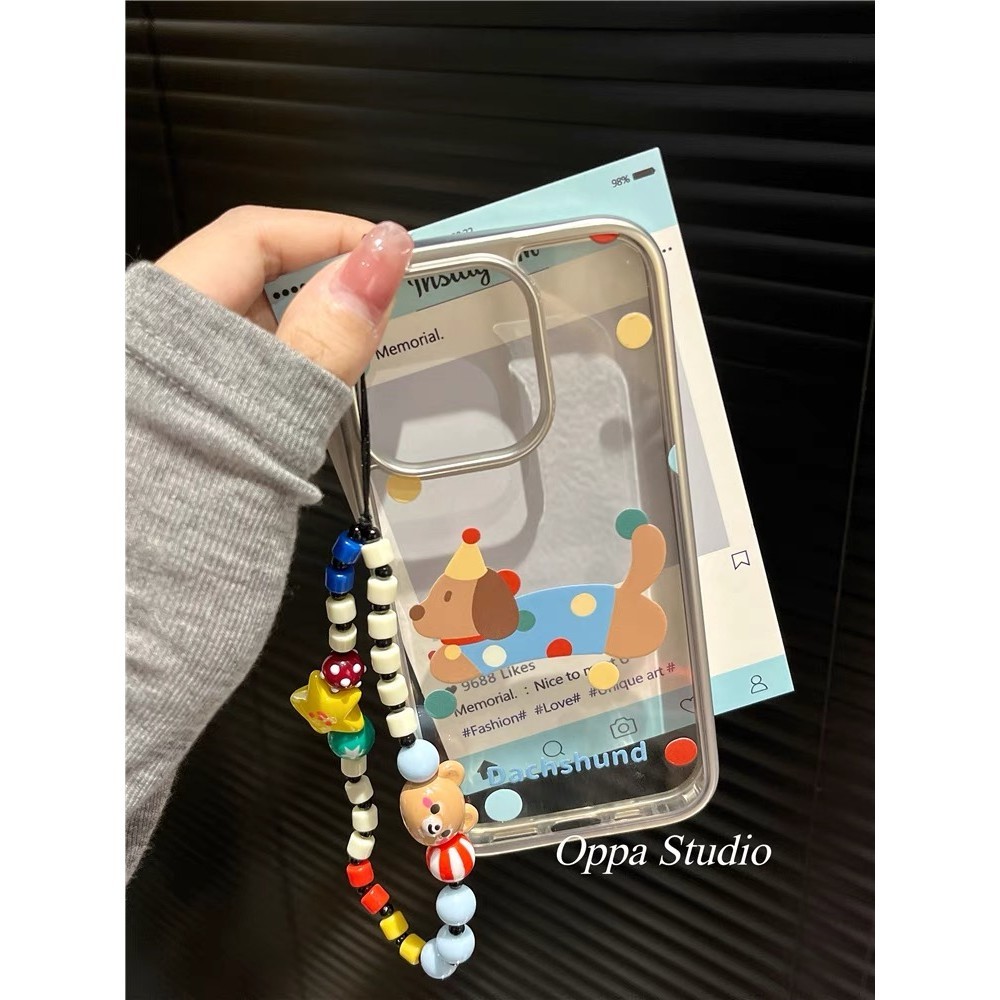 สี Polka Dot Dachshund เหมาะสําหรับ Samsung s25ultra เคสโทรศัพท์ Electroplating s24s23/s21fe ญี่ปุ่นเกาหลี a55a15a54S22 Dopamine a73 Influencer a33a34 สาว a05s กันกระแทก