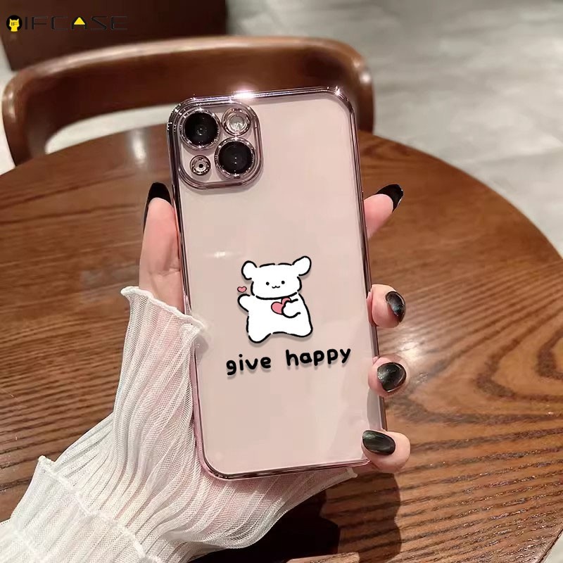 เข้ากันได้ สําหรับ ไอโฟน 15 14 บวก 13 12 มินิ 11 มือโปร สูงสุด เคสโทรศัพท์คู่สายน่ารักสุนัขสุนัขแมวแมวสีชมพูสีฟ้าการ์ตูนชุบซิลิโคนอ่อนนุ่มใสปลอกกรณีปก