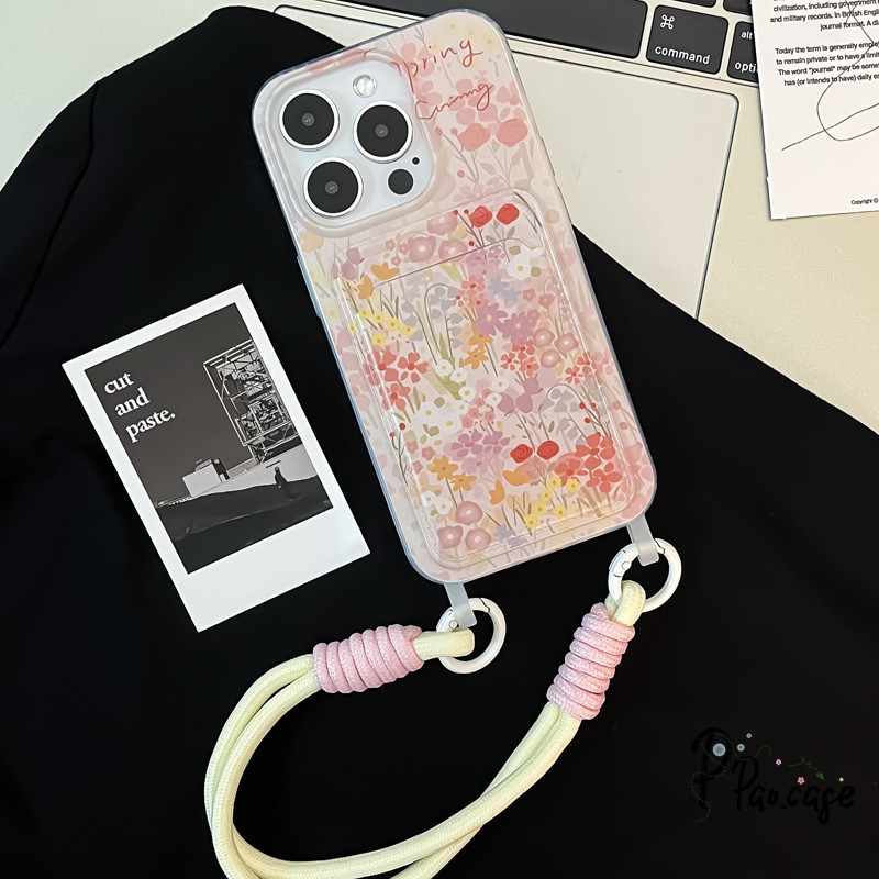 หน้าจอหวานดอกไม้เต็มรูปแบบกล่องใส่บัตรเข้ากันได้กับ IPhone 11 XR 15 7Plus 13 X XS Max 14 12 Pro Max 14 8 15 Plus SE 2020