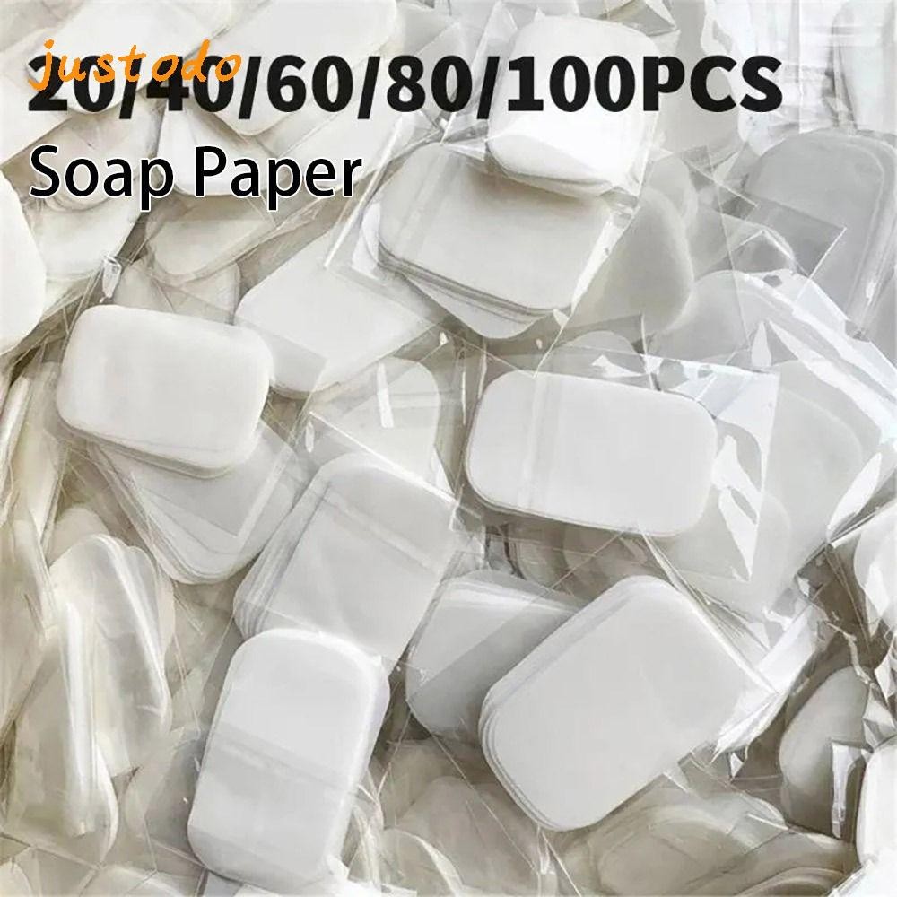 [JUSTODO] 20/50/60/80/100 ชิ้นสบู่กระดาษ, Foaming Bath Clean Hand Washing Slice, กลิ่นหอมท่องเที่ยวกลางแจ้งแบบพกพาสบู่เม็ด