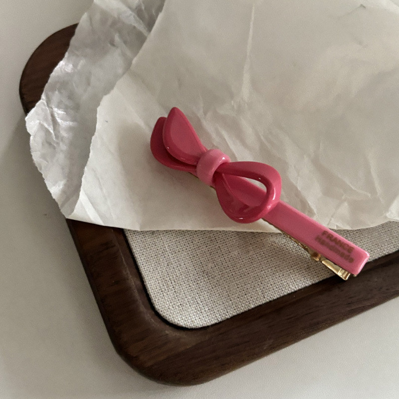 กิ๊บติดผมโบว์กรดอะซิติกสีสันสดใสคลิปปากเป็ดหน้าม้าสีชมพู - รูปที่ 2