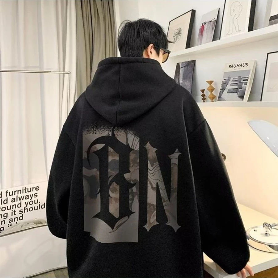 【M-8XL】แฟชั่นรีโทรอเมริกันออกแบบจดหมาย Hoodie สำหรับผู้ชายแนวโน้มถนนอย่างหลากหลายแจ็คเก็ตขนาดใหญ่สำหรับผู้ชาย