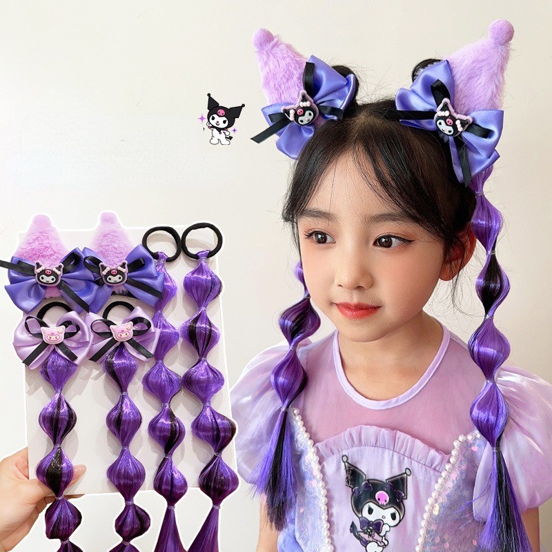 การ์ตูนเจ้าหญิงวิกผม Braids สําหรับเด็ก Kuromi กิ๊บติดผมแฟชั่น Colourful Braid ผมยางรัดผมอุปกรณ์เสริม
