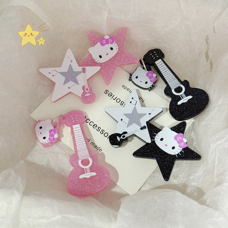 [JBTH] น่ารัก Sanrio สีชมพูสีดําดาวกีตาร์ Hairpin การ์ตูน Hello Kitty สาว Barrettes Bangs คลิปอุปกรณ์เสริมผมของขวัญ [JB]