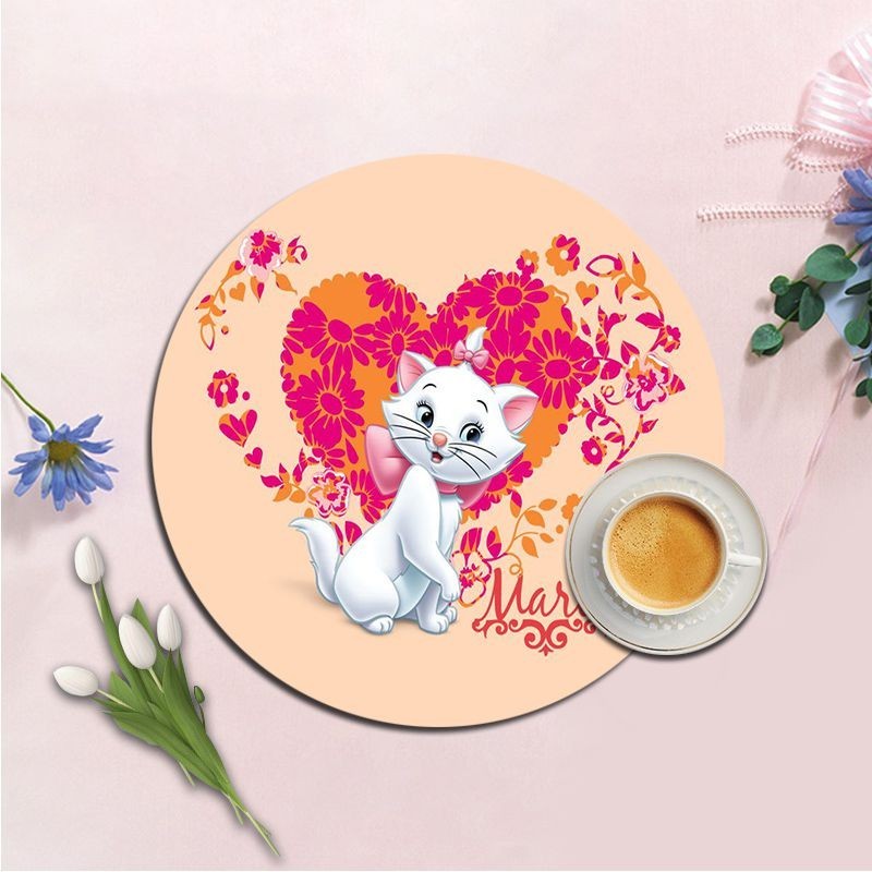 Disney The Aristocats Marie Cat INS Tide Round แผ่นรองเมาส์หนาคีย์บอร์ดเกมแผ่นรองโต๊ะอุปกรณ์เสริมโต๊ะเล่น Mats