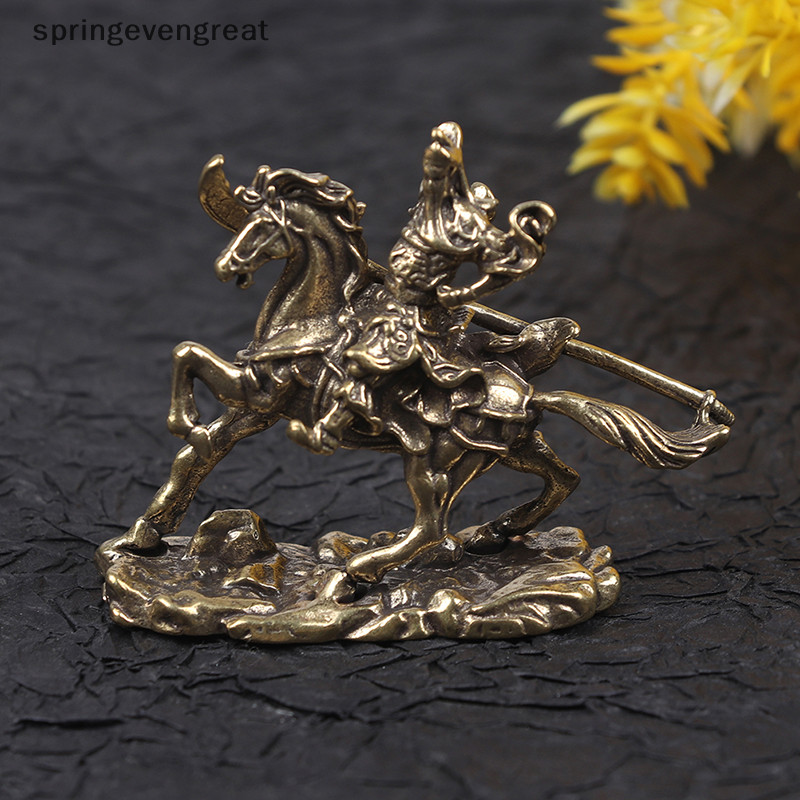 Springevengreat ทองเหลืองเทพเจ้าแห่งความมั่งคั่งขี่ม้า Guan Gong รูปปั้นอุปกรณ์ตกแต่งบ้าน Springevengreat