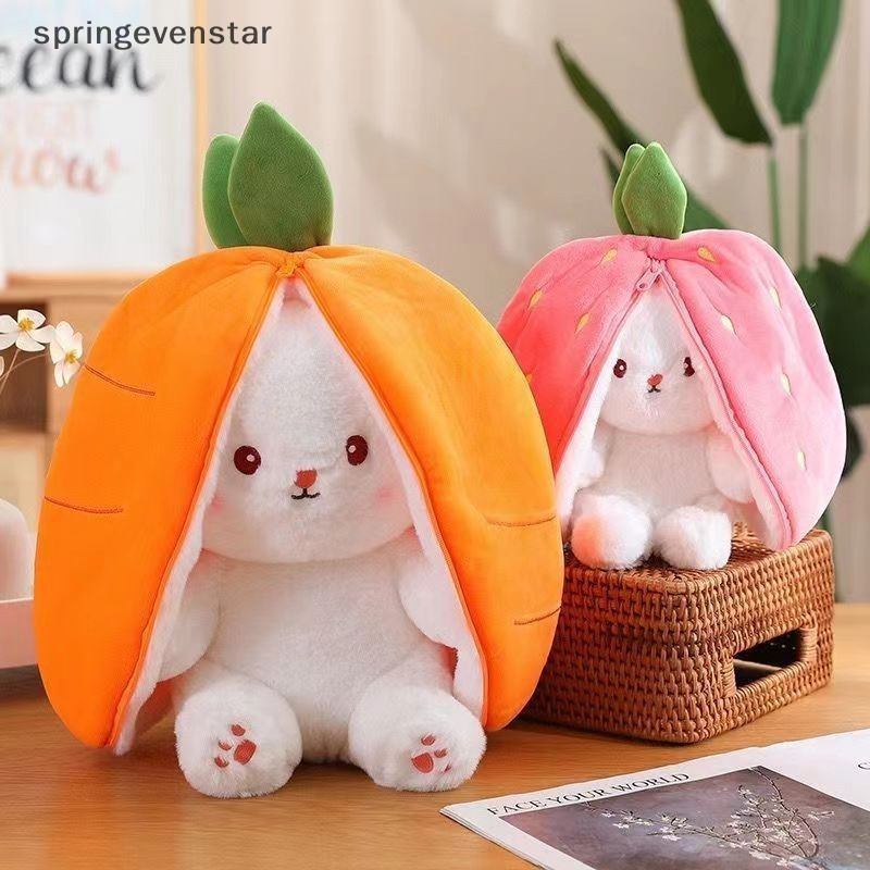 Springevenstar Easter Bunny Plush Reversible แครอทสตรอเบอร์รี่กระต่ายตุ๊กตาของเล่นหมอนกระต่ายซิปของขวัญวันเกิดสําหรับชายหญิงตุ๊กตาเด็ก Springevenstar