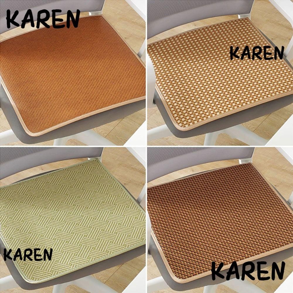 เบาะรองนั่ง KAREN เบาะรองนั่งบ้าน/เก้าอี้สํานักงานกันลื่น สบายระบายอากาศฤดูร้อนหวายเบาะเย็น