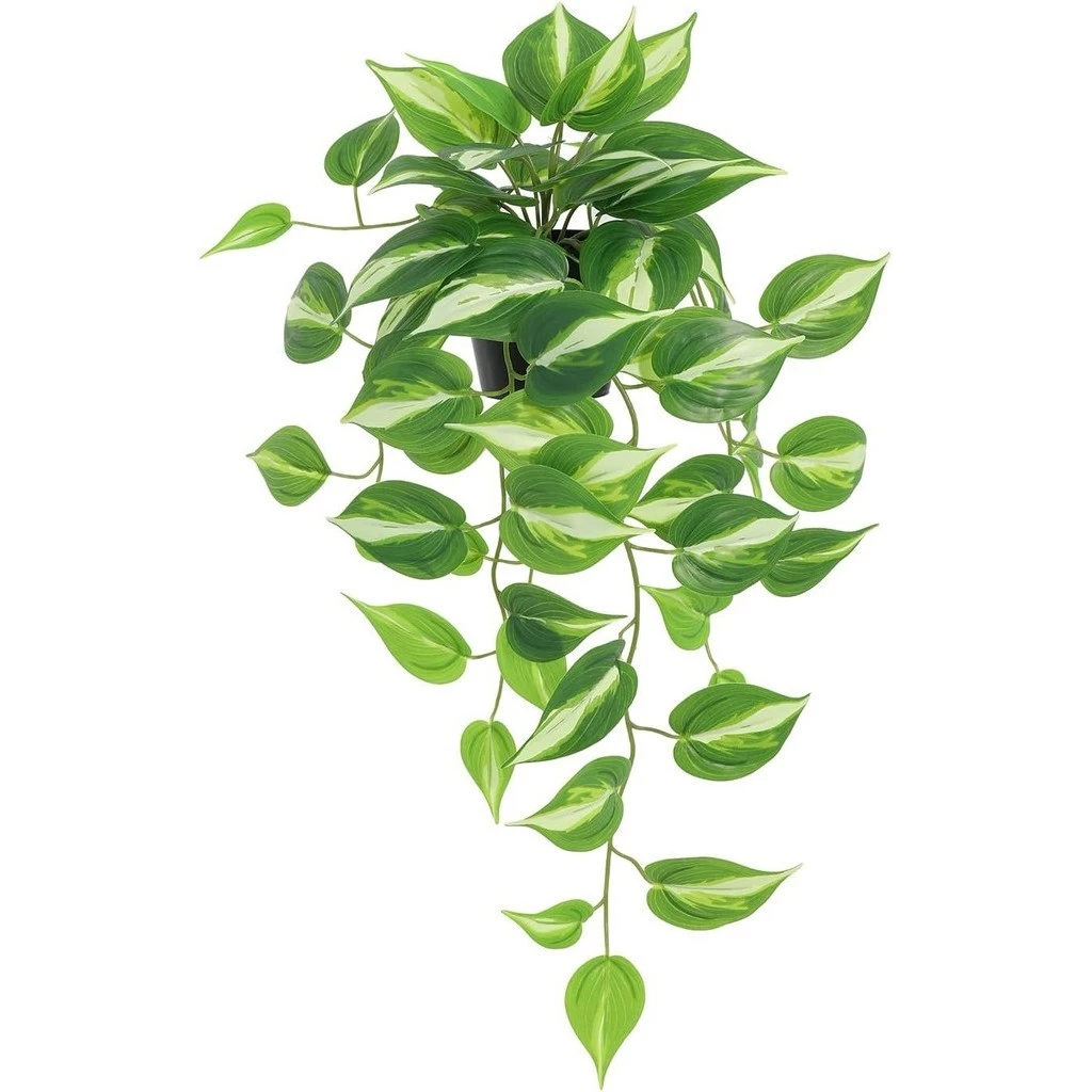 ไม้เลื้อยปีศาจประดิษฐ์ Golden Pothos ต้นไม้ปลอม,แขวนกระถางต้นไม้สําหรับลานบ้านผนังในร่มกลางแจ้งตกแต่ง (H 26in)