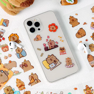 6 แผ่นน่ารักการ์ตูน Capybara Series สติกเกอร์กันน้ํา PET สติกเกอร์สําหรับสมุดภาพตกแต่ง DIY Craft