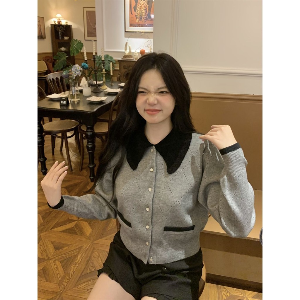 Contrast Color Lapel ถักเสื้อกันหนาวแจ็คเก็ตผู้หญิงฤดูใบไม้ผลิสไตล์ใหม่ Classy Single-Breasted สั้นอินเทรนด์ ราคา ถูกที่สุด ดีลบีเคเค แกลเลอรีภาพที่ 9
