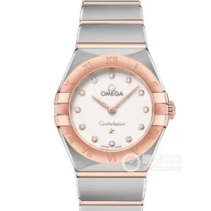 Omega Constellation High-End สายสแตนเลสประณีต, XZ17 Temperament Elegant White Dial Elegant Luxury Ladies Quartz Watch