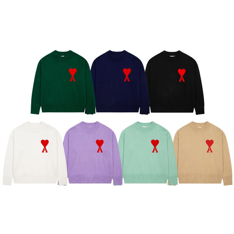 สตรีทแฟชั่นผู้ชายและผู้หญิงถักเสื้อกันหนาวปักหัวใจเสื้อแขนยาว