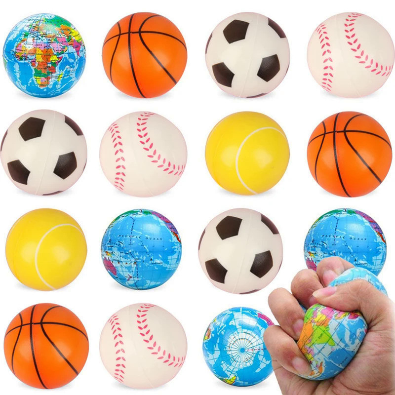5/18PCS Globe Squeeze Balls 2.3 Inch World Earth Baseballs Basketball Football Tennis Stress Relief 