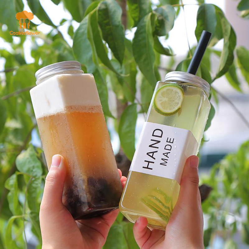 Ckfr 500ML ขวดเครื่องดื่มน้ําผลไม้แบบใช้แล้วทิ้งทรงสี่เหลี่ยมชานมขวดโยเกิร์ตพลาสติกใหม่