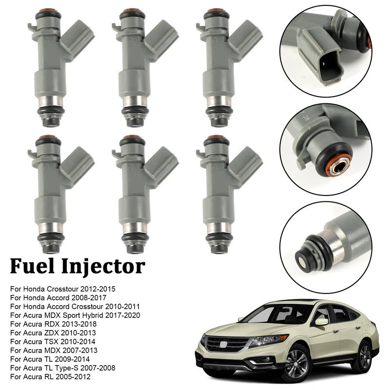 6PCS หัวฉีดน้ํามันเชื้อเพลิง 16450-R70-A01 Fit Accord Crosstour MDX 3.0L 3.5L 3.7L V6
