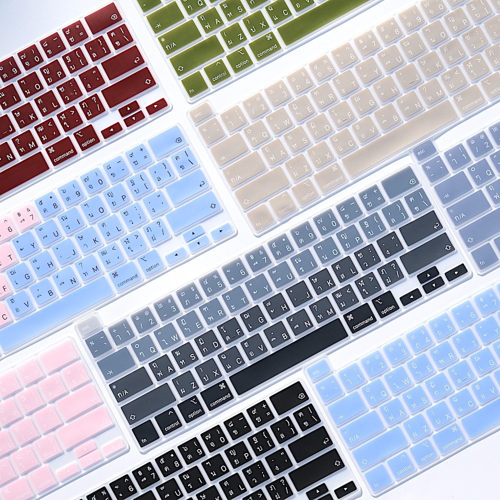 ไทย US Layout แป้นพิมพ์สีดําผิวสําหรับ MacBook M4 M3 M2 M1 ซิลิโคนคีย์บอร์ดฟิล์ม Air Pro13 14 15 16 นิ้ว A3241 A3112 A3403 A3113 A3240 A3114 A2918 A2992 A2991 A2337 A2338