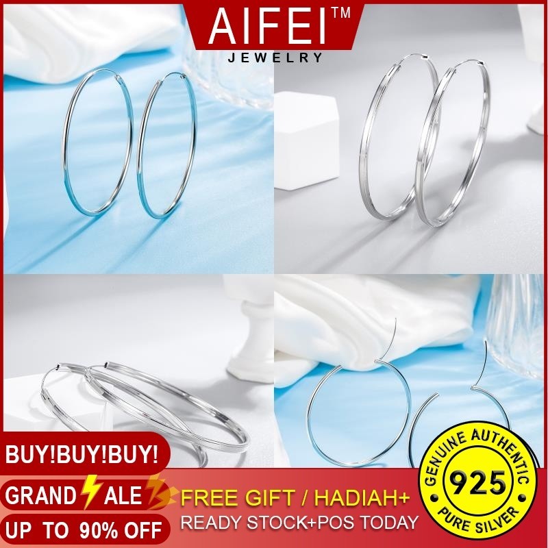 Aifei เครื่องประดับเงินสเตอร์ลิงคลิปผู้หญิง Helix Piercing Hoop Original Subang ต่างหูวงกลม Dangangangangang Perempuan Ginga asiatica เกาหลีพู่ Earing บนต่างหูเงินขนาดใหญ่ 925 Perak M001