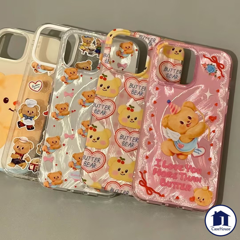 เคสนิ่มสำหรับใส่บัตรไหมขนแกะลายหมีเนยสุดน่ารัก เข้ากันได้กับ IPhone 7 8 Plus XR 11 13 12 15 14 Pro Max X XS MAX 15 Pro